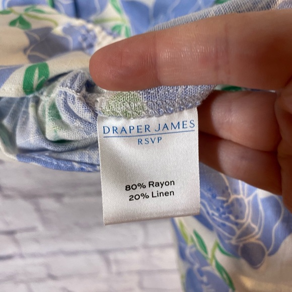 Draper James RSVP Blue Floral Smocked Waist Tank Top Ruffle Straps NWT Size XXL - Picture 4 of 5